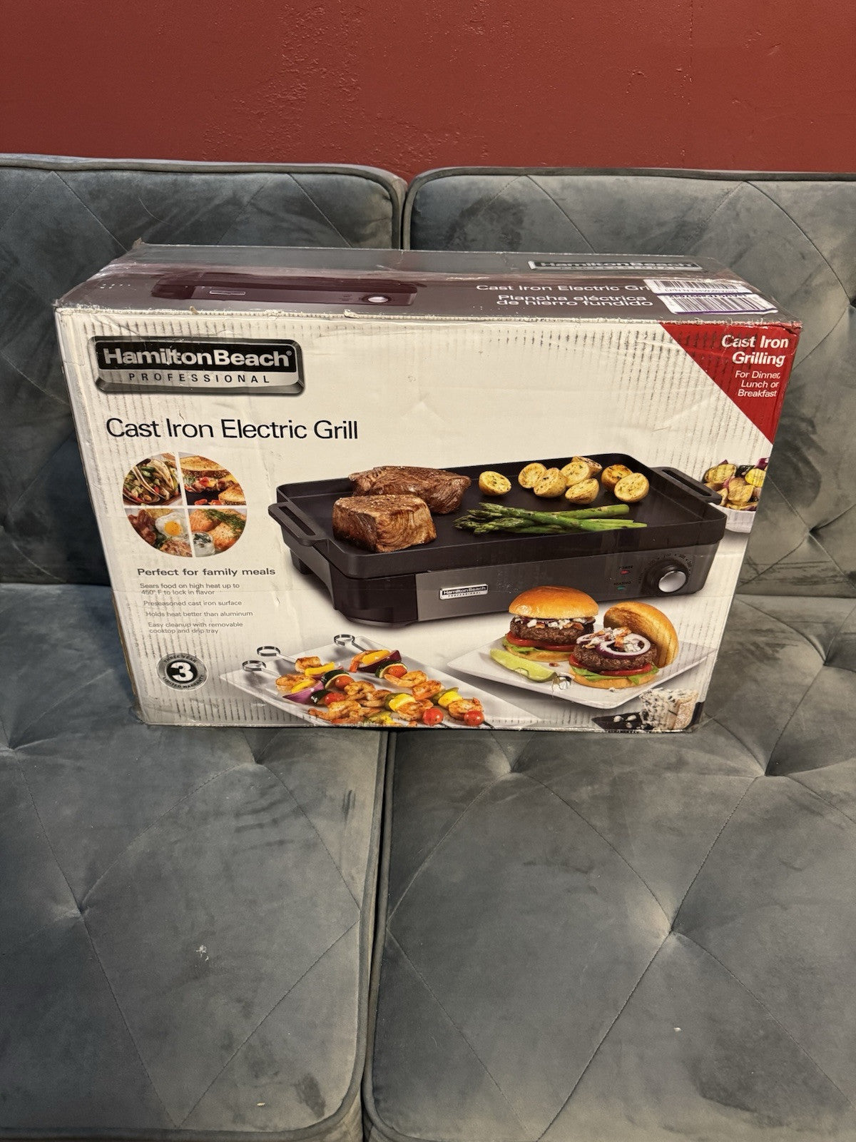 Hamilton Beach Professional Cast Iron Indoor Electric Grill & Griddle, 10" x ...