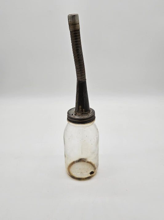 Original Duraglas 1 qt oil jar coiled metal spout petrolina automotive