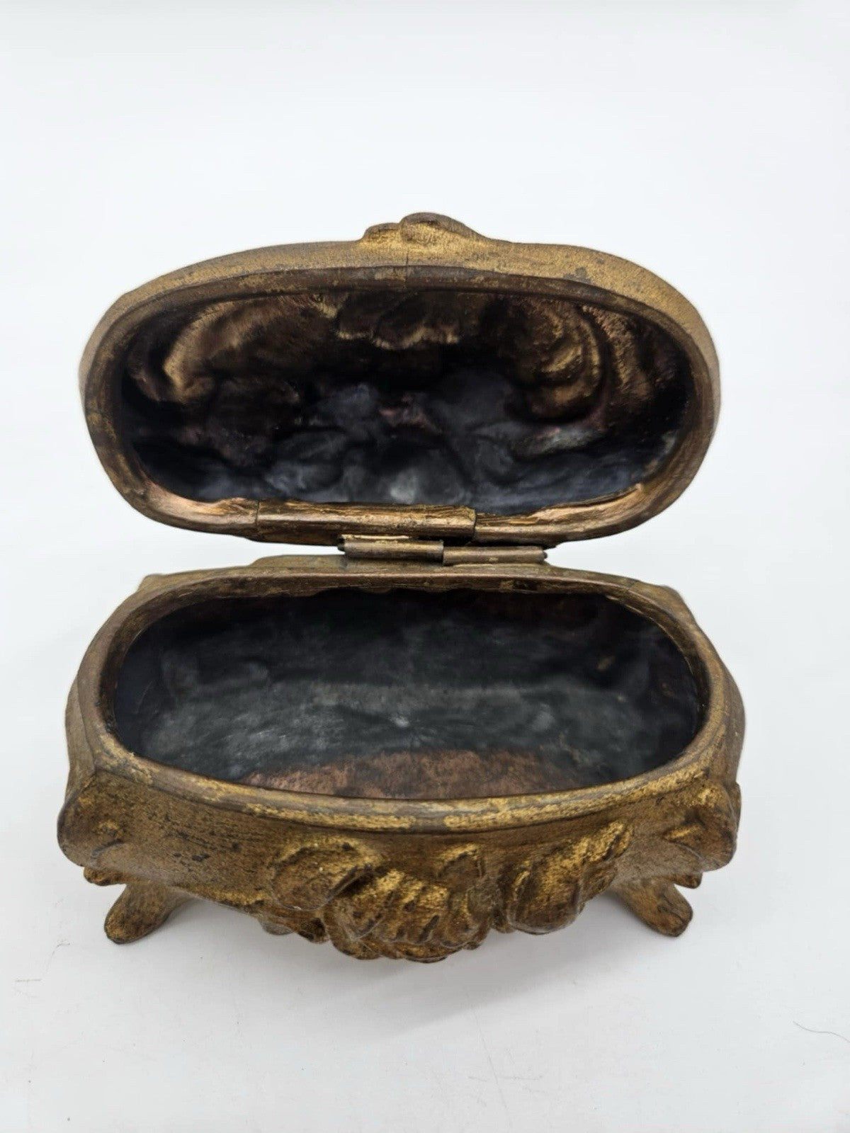 Antique Art Nouveau Trinket Box Dresser Jewelry Casket Gold Victorian Vtg