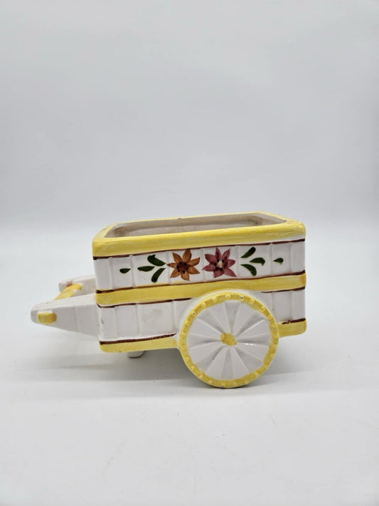 Vintage Ceramic Donkey Cart Cactus & Flower Planter Hand Painted & Glazed