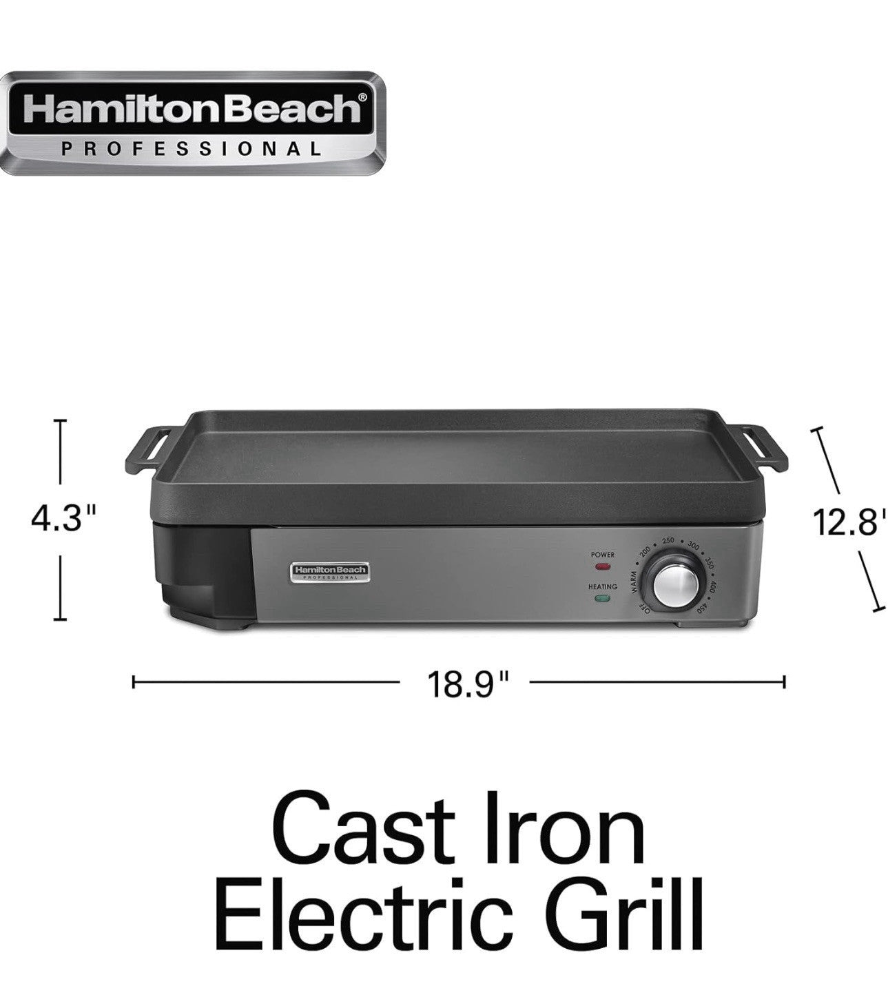 Hamilton Beach Professional Cast Iron Indoor Electric Grill & Griddle, 10" x ...