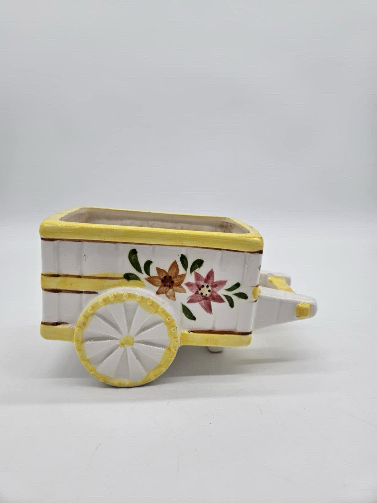 Vintage Ceramic Donkey Cart Cactus & Flower Planter Hand Painted & Glazed
