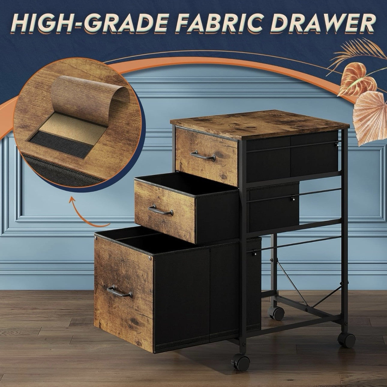 Devaise AHDG041 Fabric 3 Drawer File Cabinet / DHS  Rustic Brown