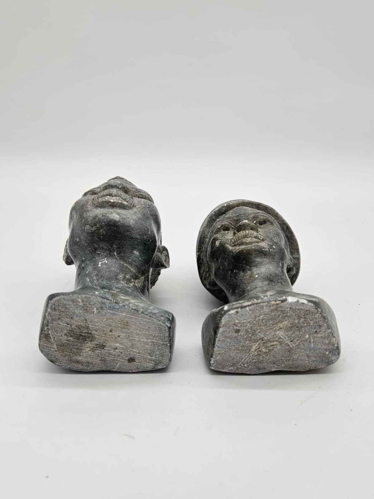 Vintage Hand Carved Zimbabwe Solid Soapstone African Man & Woman Bust