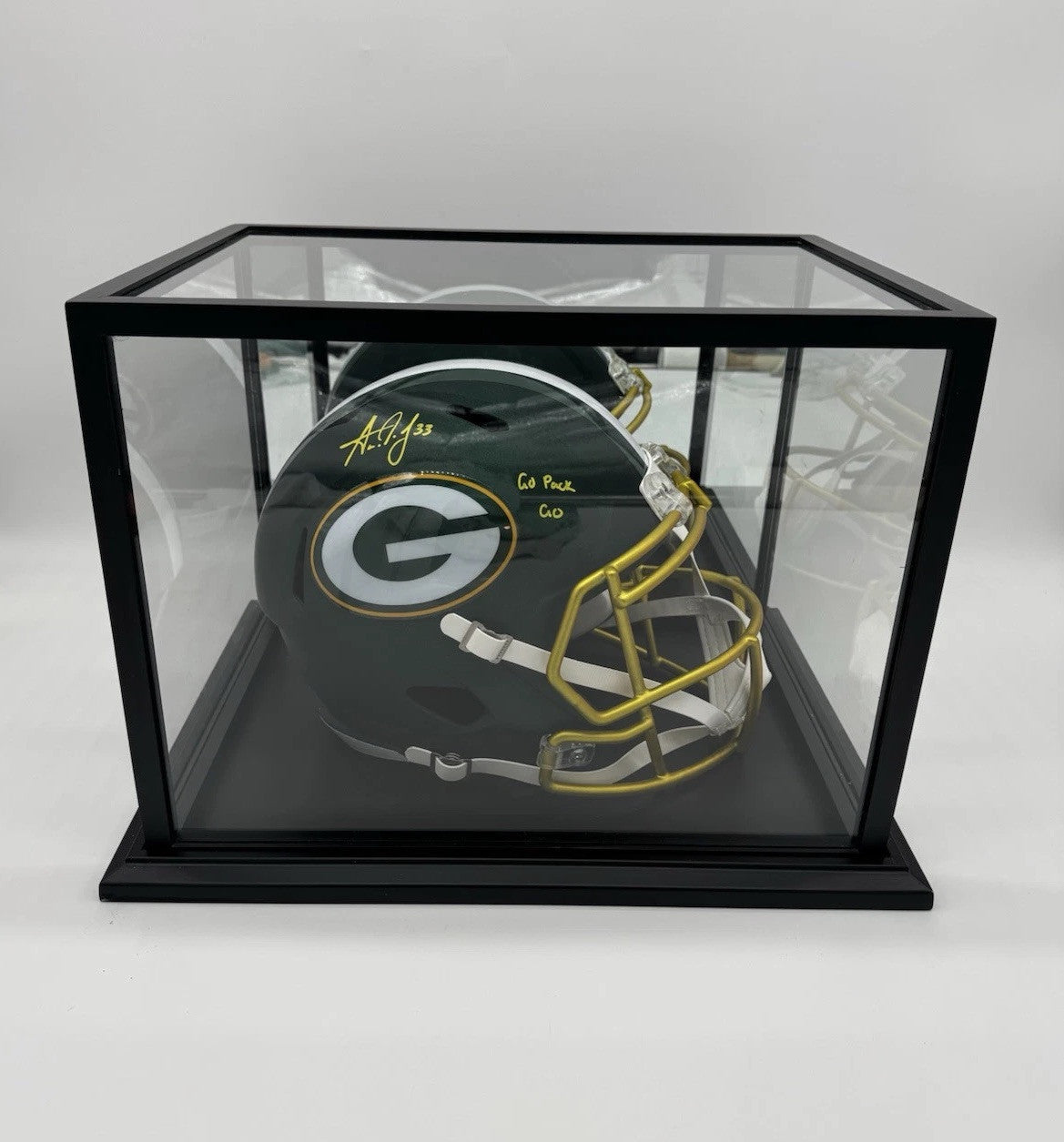 Packers Aaron Jones Signed Full Size Speed Rep Helmet w/ Script & Showcase ~ BAS