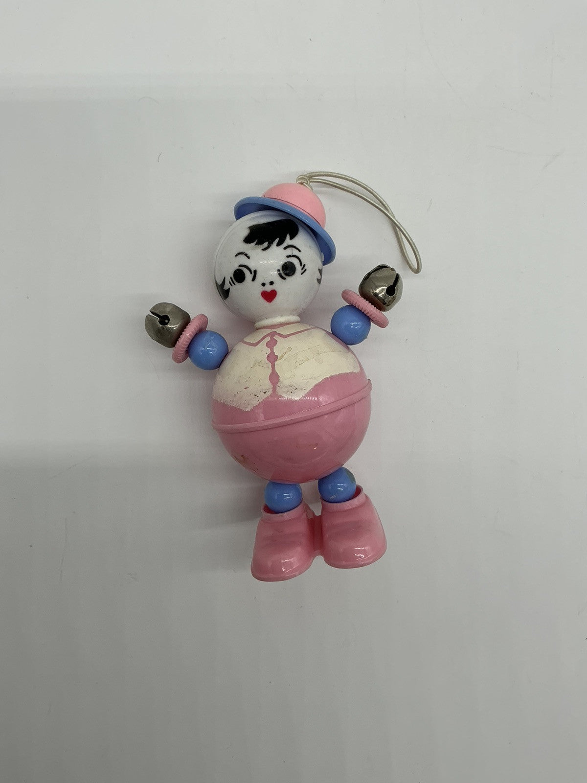 Vintage 1950s Plakie Toy Co Hard Plastic Pink Baby Hat Jumping Rattles Crib Toy