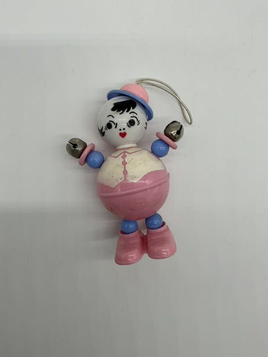 Vintage 1950s Plakie Toy Co Hard Plastic Pink Baby Hat Jumping Rattles Crib Toy