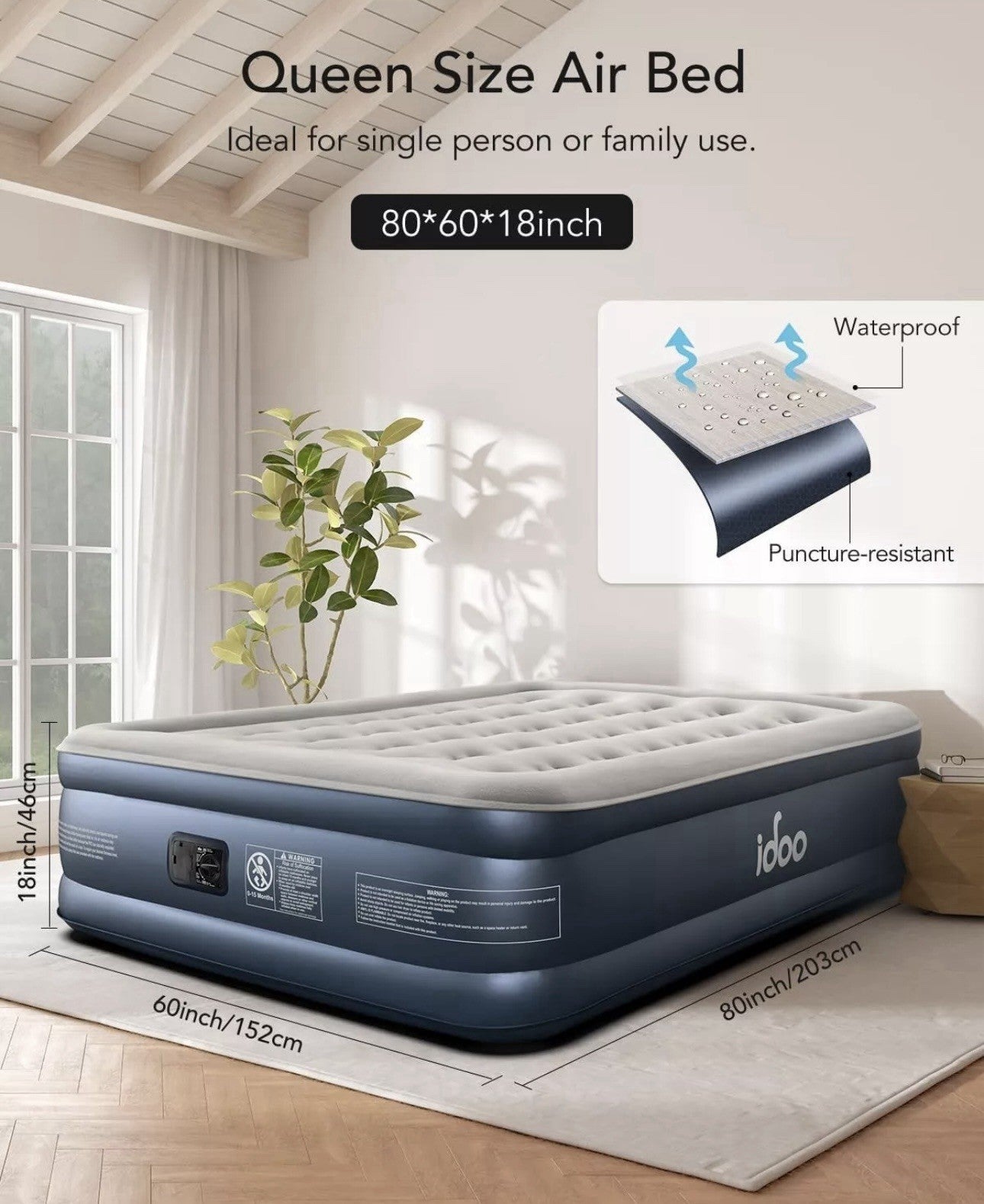 iDOO Queen Air Mattress with Built in Pump, 18 Raised Comfort Blow up Mattress,