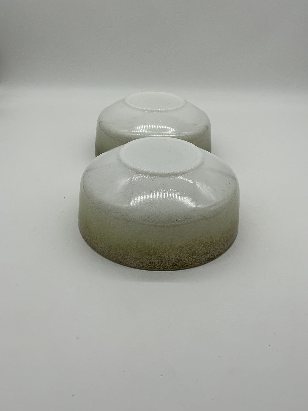 Vintage Federal Glass Ombré Mesa Pattern Milk Glass Mixing Bowls w/ Lid