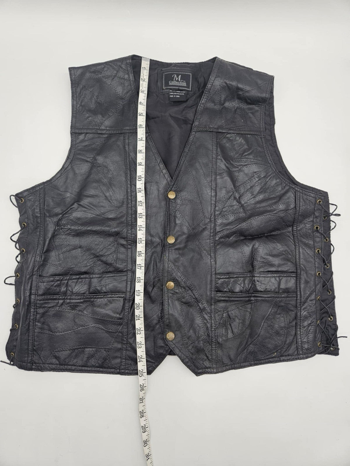 Mens Leather  Black Vest w/ Patch Eagle/American Flag Size 3XL “Live to Ride”